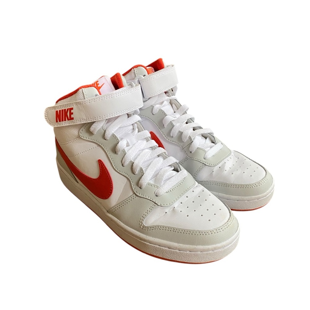 Nike Youth Leather Mid Top Sneakers White & Orange Size 7Y Like New